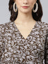 Brown Pure Cotton Floral Printed Angrakha Dress